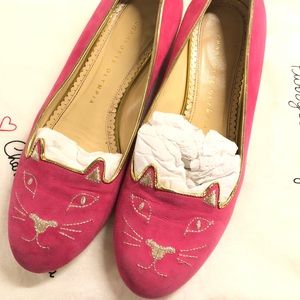 Charlotte Olympia Kitty Heels Pink Suede
